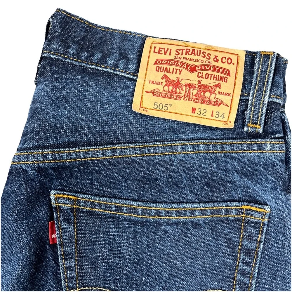 Levi's 505 Men's Jeans 32x34 Regular Fit Straight Leg Dark Indigo‎ Blue Denim